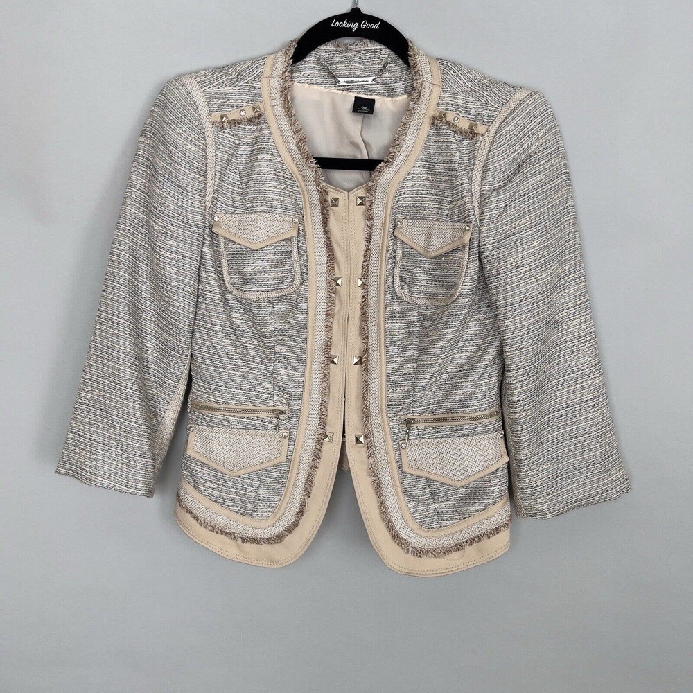 White House Black Market Silver and Beige Tweed Blazer Size 00